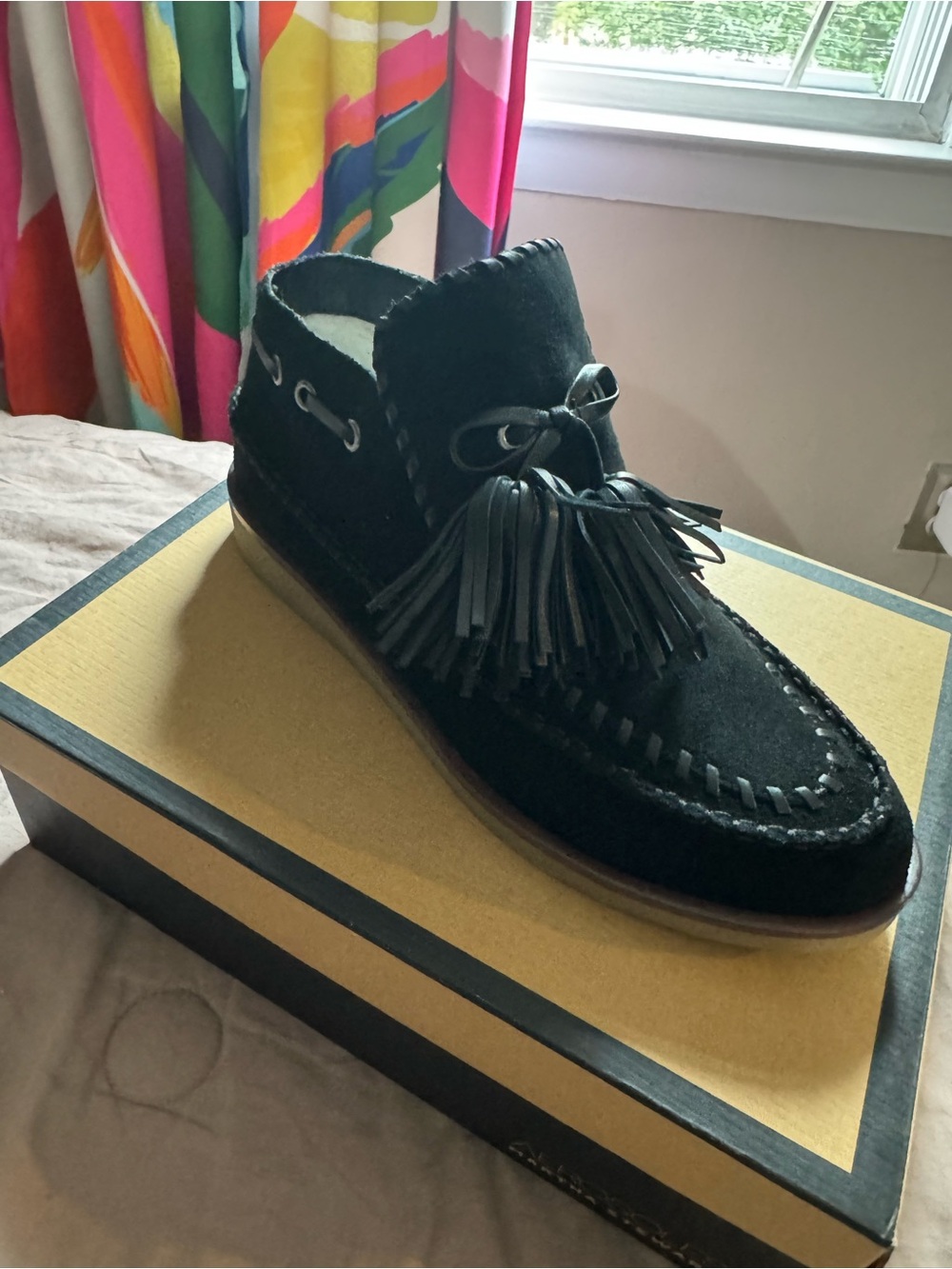 AEROSOLES Black Suede Tassel Moccasin Slip-On